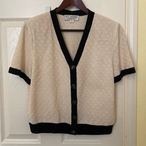 ST. JOHN COLLECTION BY MARIE GRAY, Size 8, Knit Seeatee, Cream with Black Trim